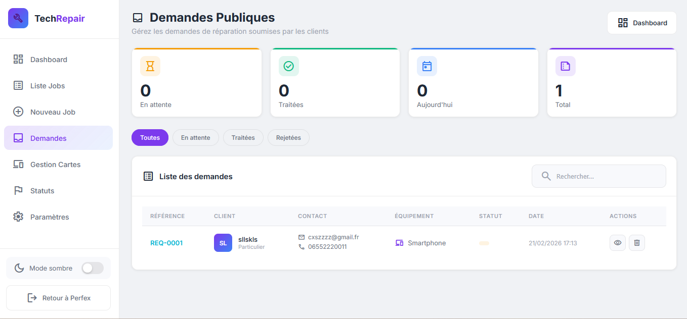 Interface demande réparation FixiFio